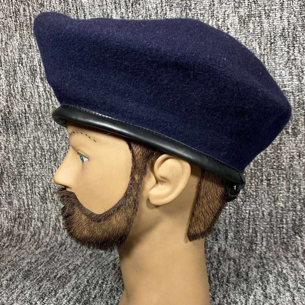VTG Denmark's Military Beret Mens 7 1/4 Navy Blue Wool Leather Trim Military Hat